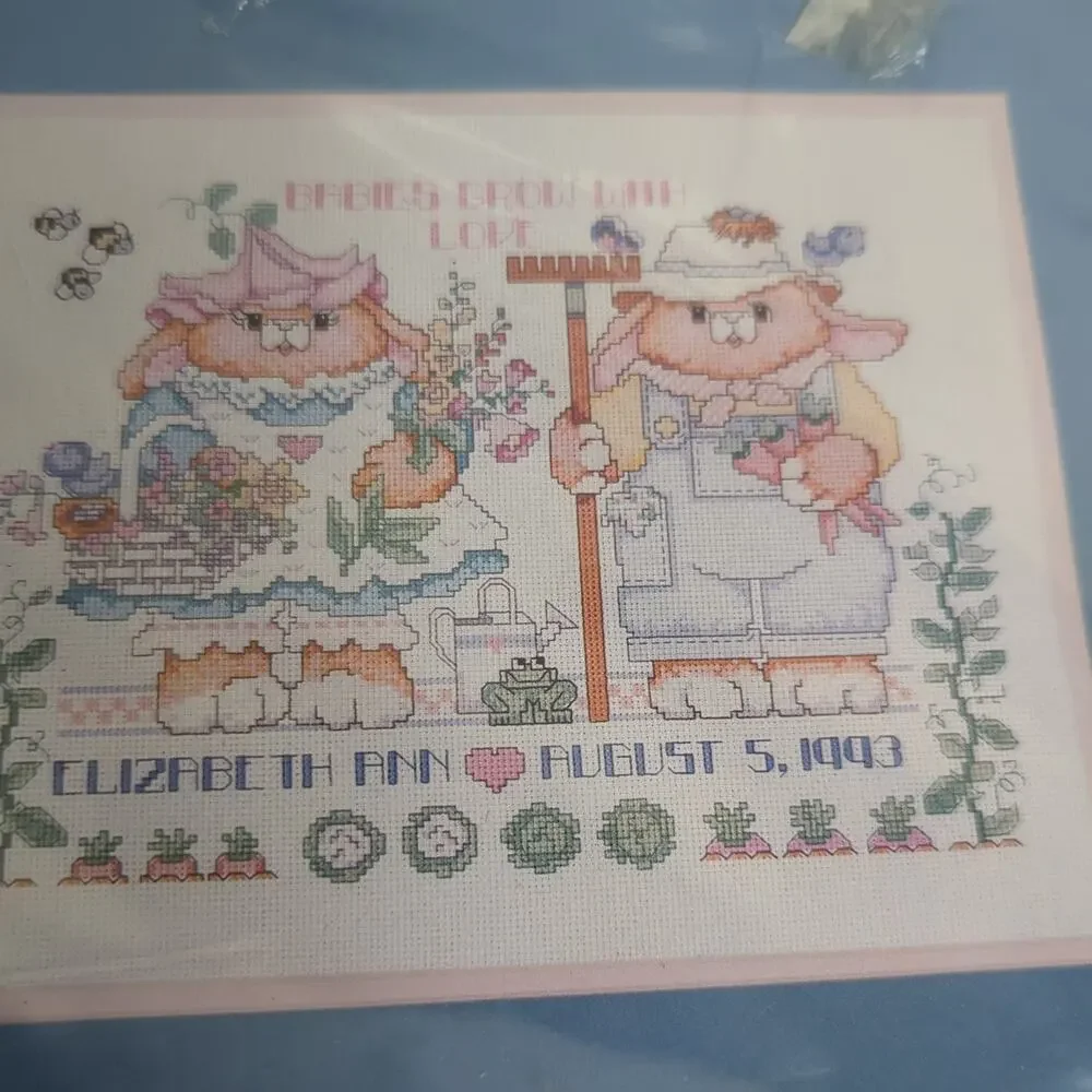 Bucilla Vintage country bunnies birth record crosstitch kit 14